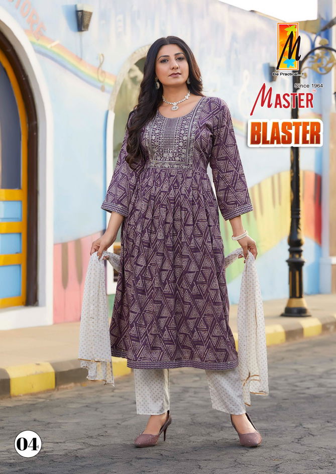 Blaster By Master Naira Cut Rayon Foil Printed Kurti With Bottom Dupatta Wholesalers In Delhi 
